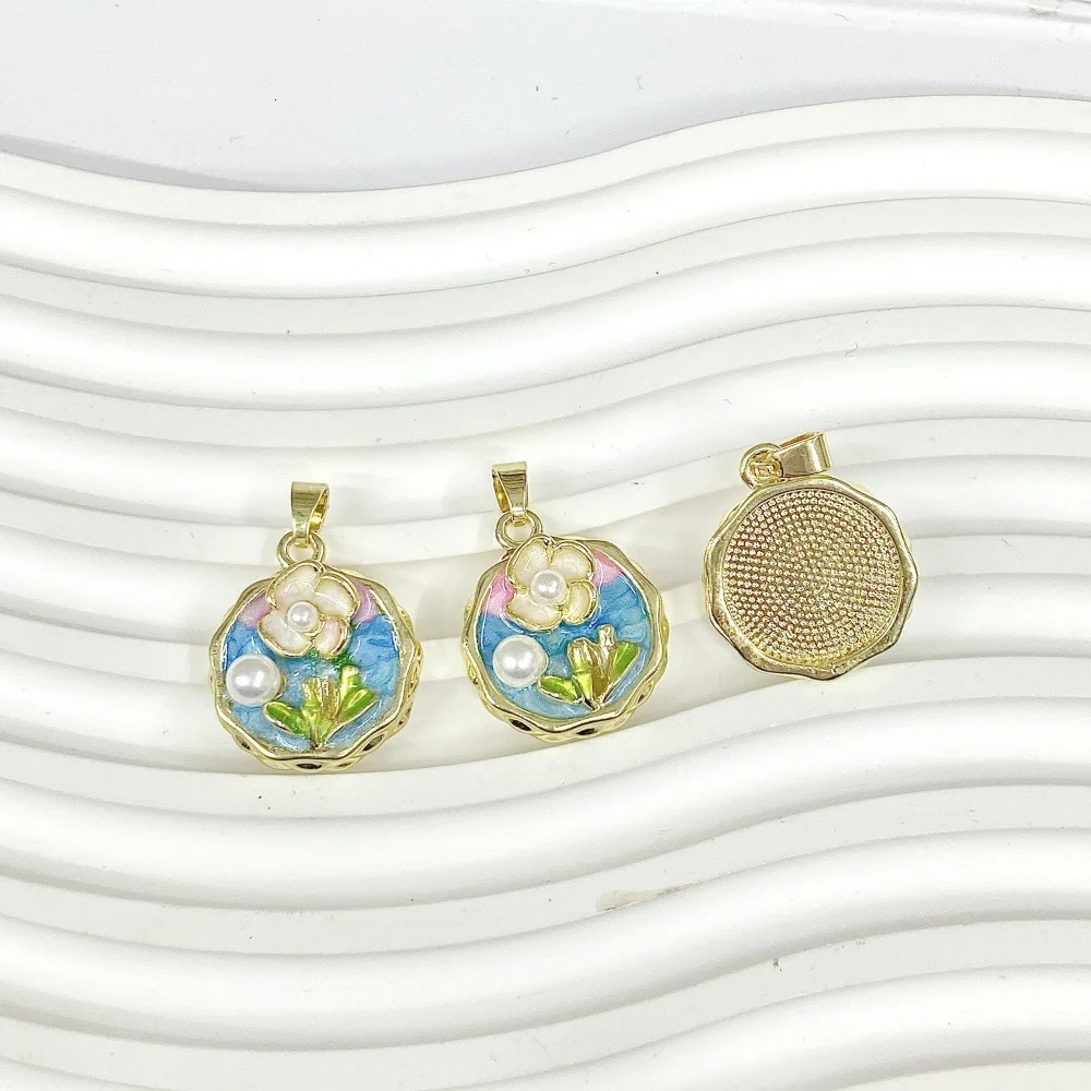 Monet Garden Rose Imitation Pearl Oil Drop Pendant Copper Literary Retro Oil Painting Style Necklace DIY Jewelry Accessories