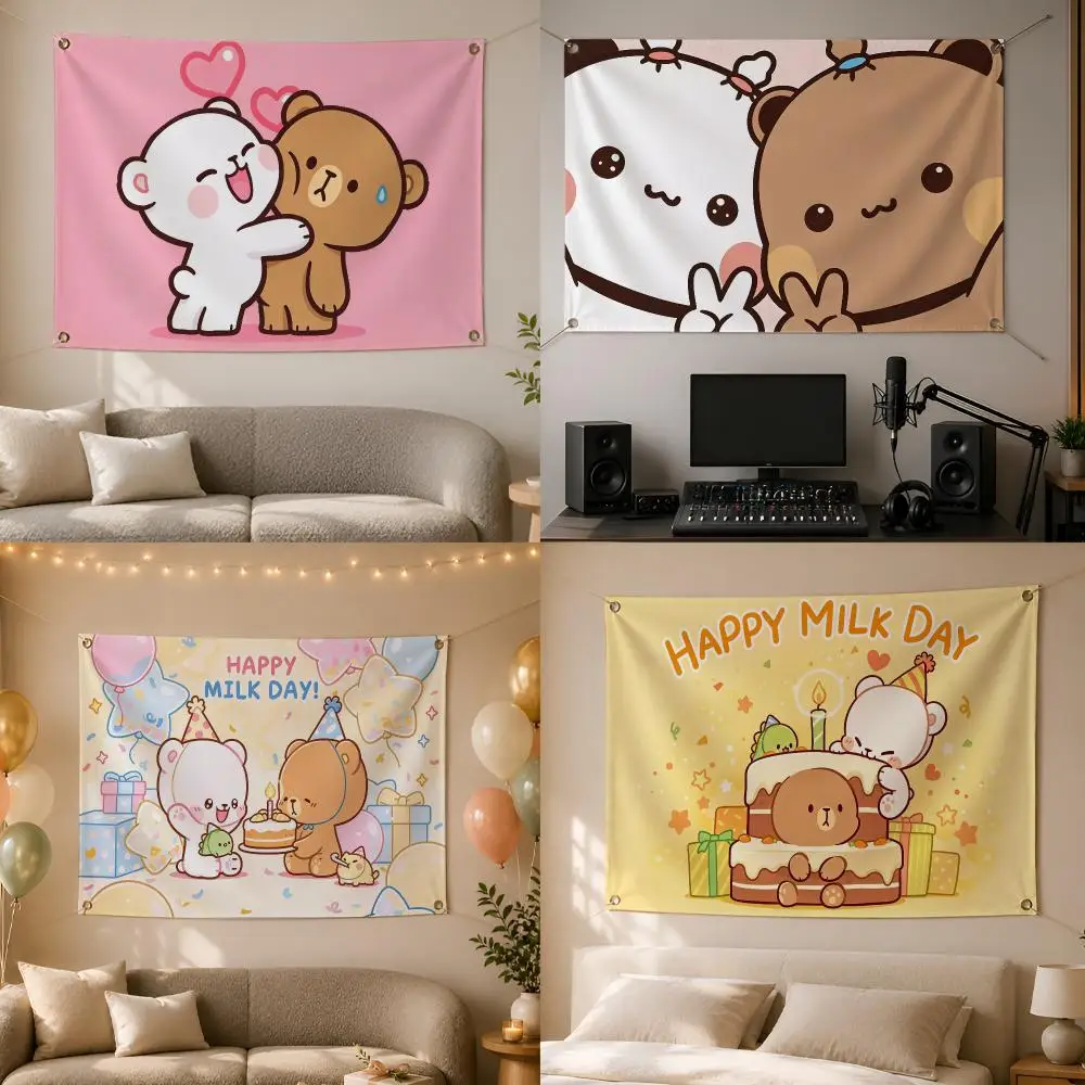 Popular Action Milk and Mocha Flags Wall Hanging Flag Banner for Bedroom Dorm Party Festival Camping Indoor Outdoor Decor