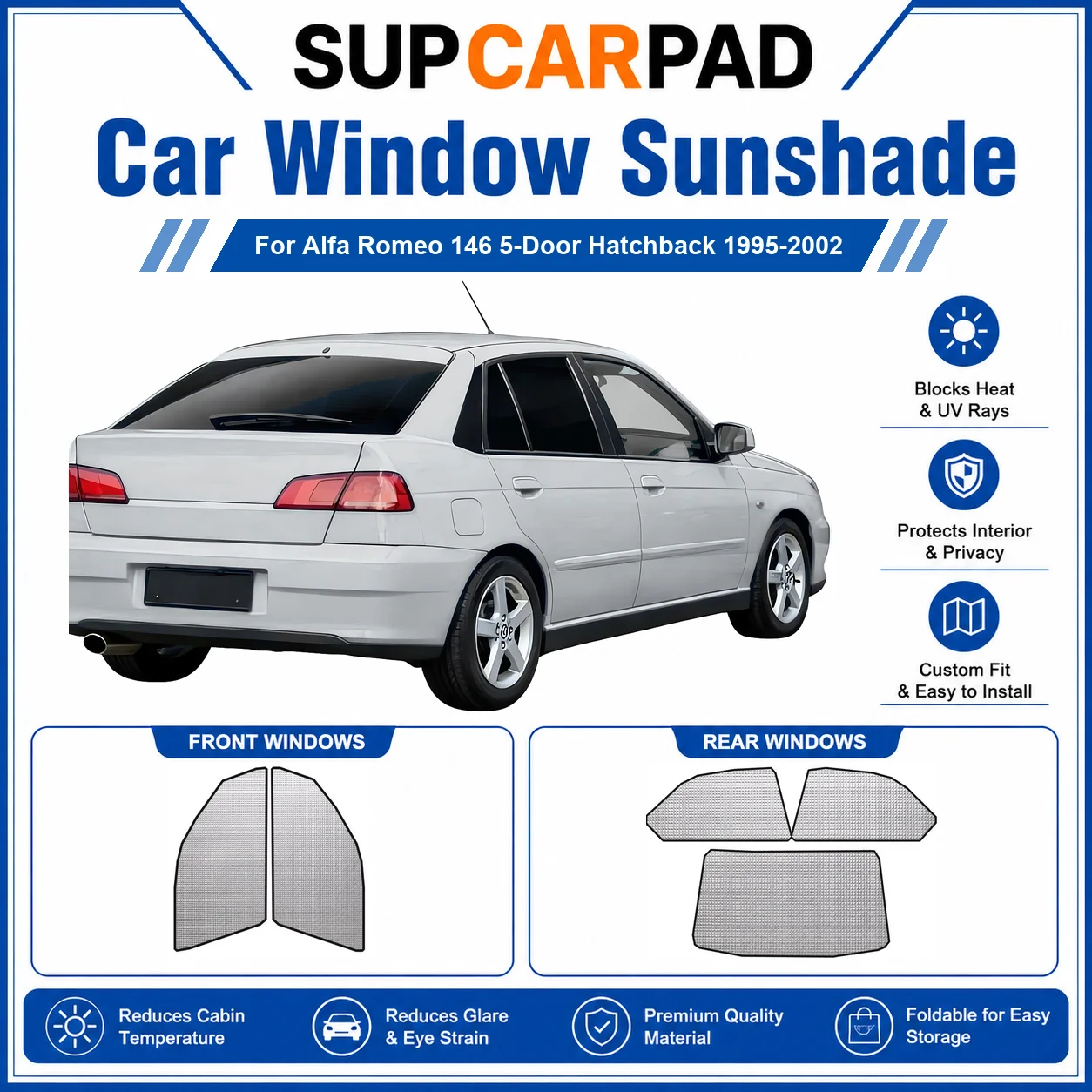 For Alfa Romeo - Alfa Romeo 146 5-Door Hatchback 1995-2002 Full Set Car Window Sunshades UV Block Privacy Heat Insulated Foldabl