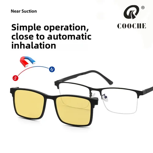 Imagen 2 del producto CLLOIO gafas graduadas con Clip magnético 2 en 1 para hombre, gafas cuadradas de lectura de medio marco, gafas polarizadas para miopía con luz azul