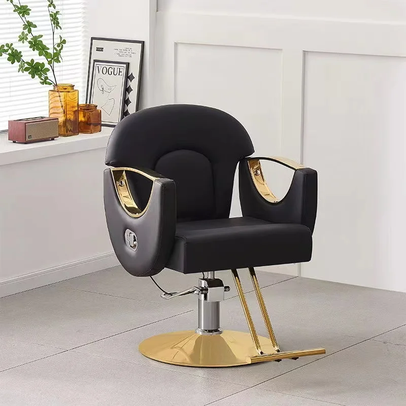 MY Barbershop Chair Hair Salon Gold Stainless Steel Hair Perm Lift Chair Hair Stylist Cutting Stool
