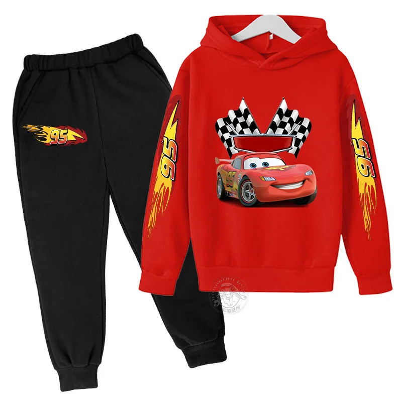 Disney Lightning McQueen Printed Hoodie+Pants Children\'s Set Boys and Girls\' Fashion Baby Autumn Warm Sports Back to School Gift