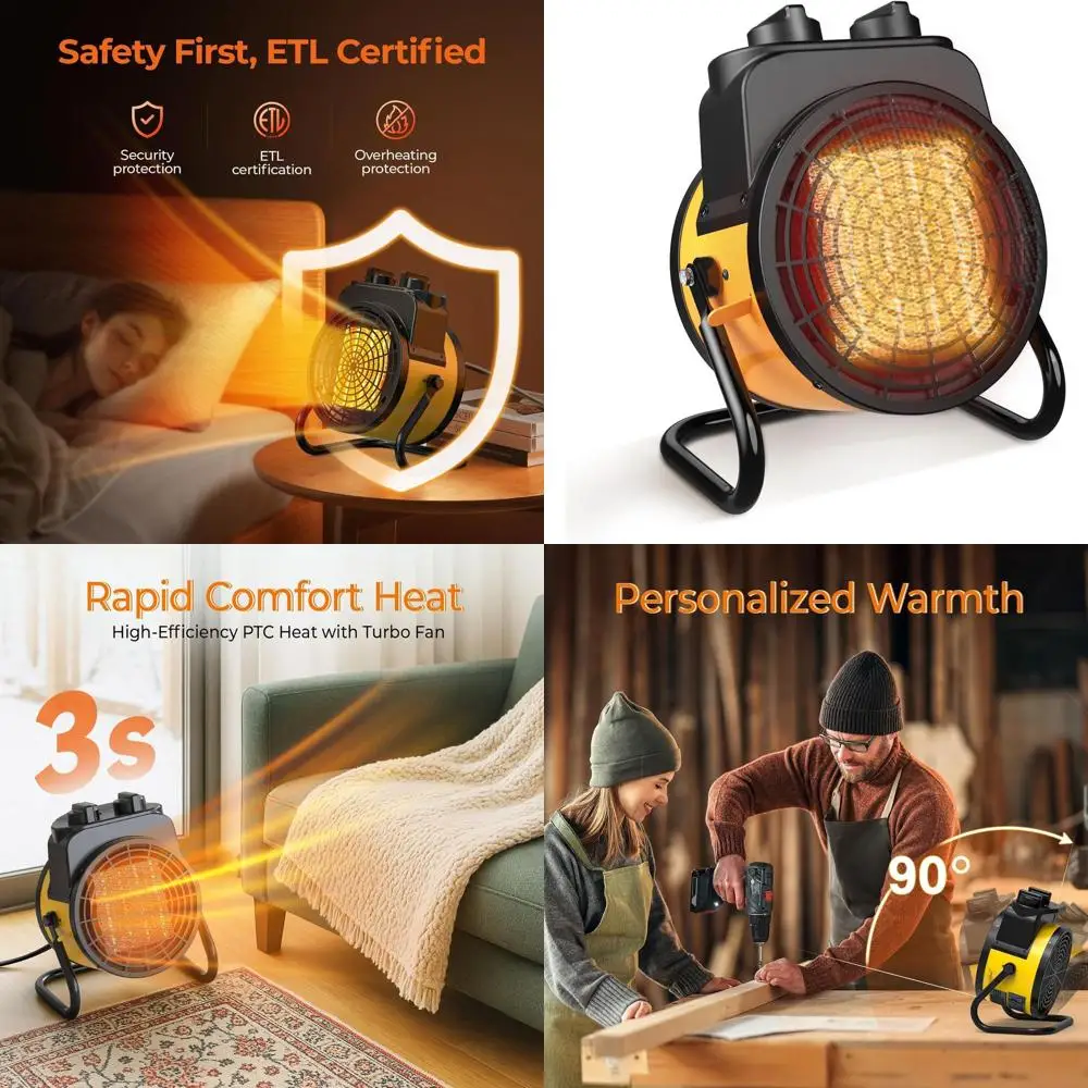 

Уличный обогреватель для патио мощностью 1500 Вт с защитой от перегрева, 3 режима нагрева, 90 ° Наклонная подставка для гроутента, настольная, для гаража и использования в помещении