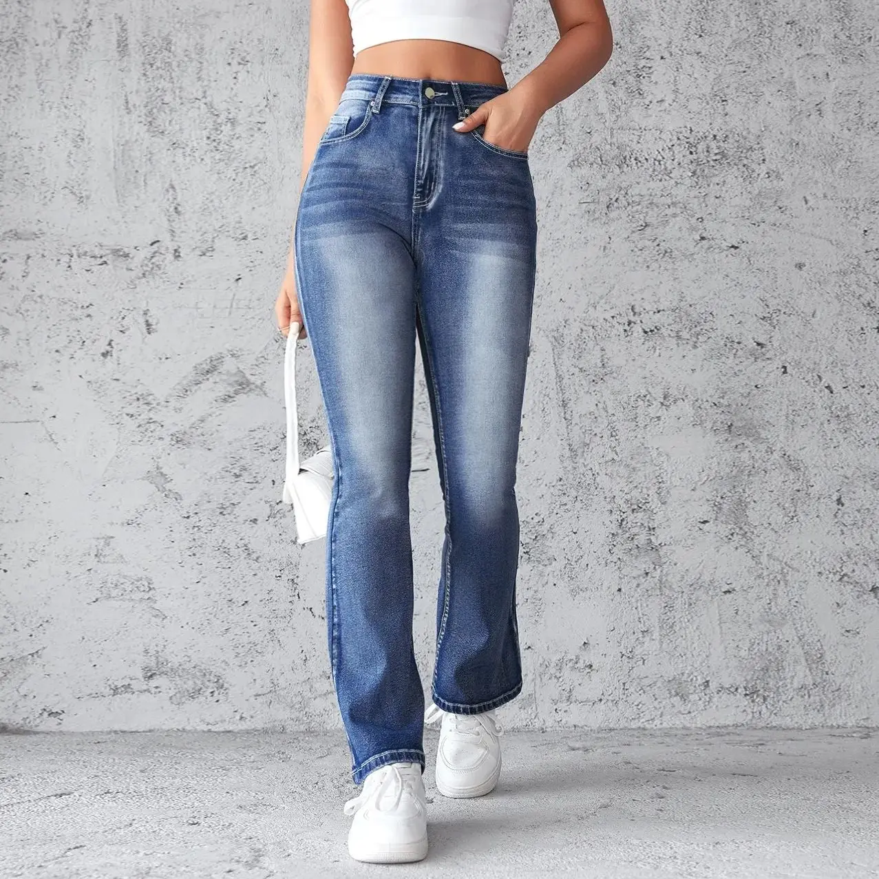 

Women's flared jeans Stretch Skinny Denim Women's Long Pants Washed Elastic Slim High Waist Trousers