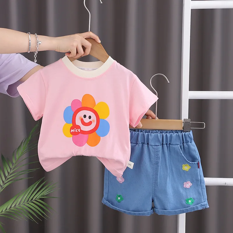 New Summer Baby Clothes Suit Children Girls Cute T-Shirt Shorts 2Pcs/Sets Toddler Casual Costume Kids Clothing Infant Tracksuits