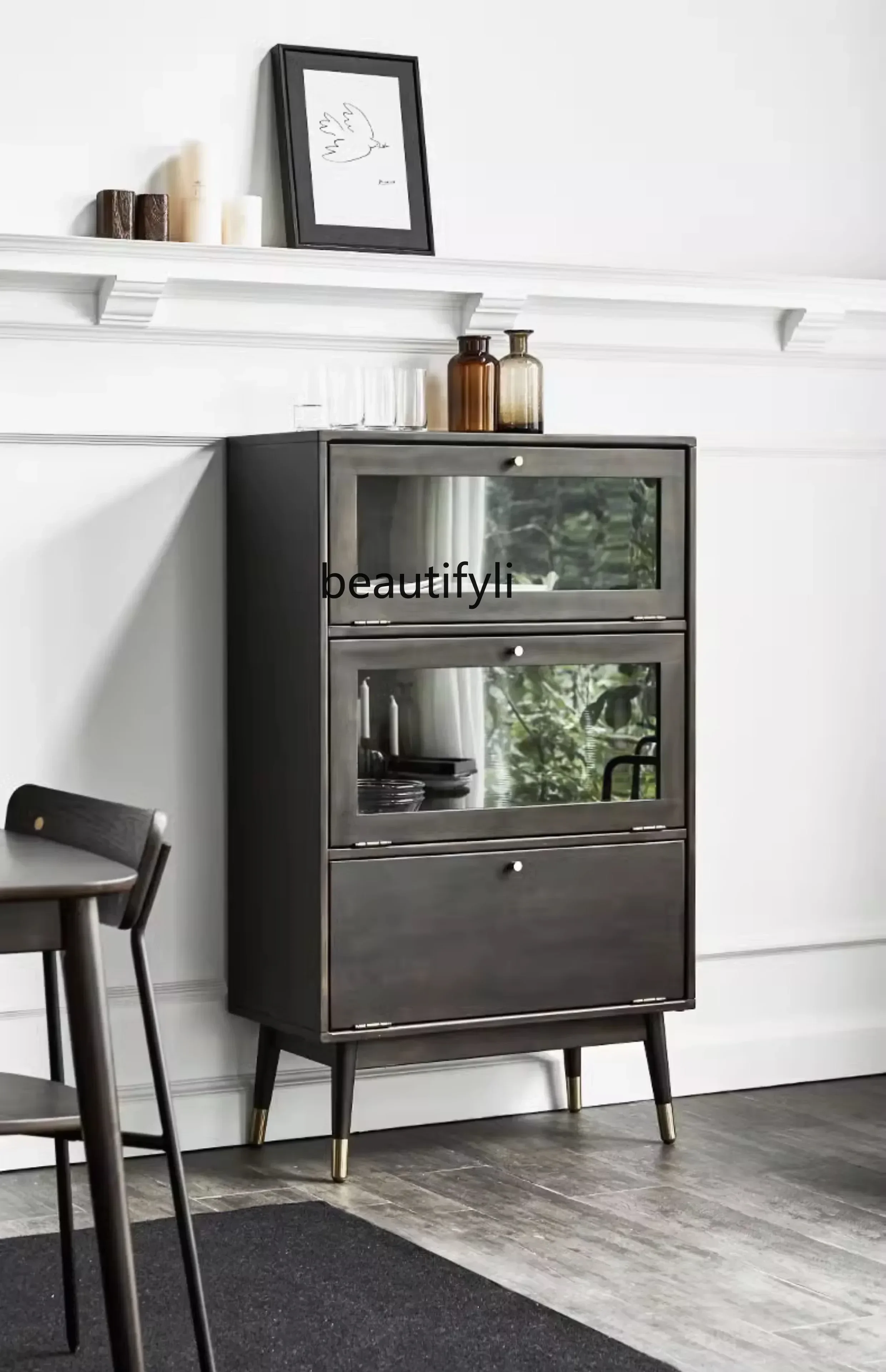 

07Nordic Solid Wood Chest of Drawers Living Room Side Cabinet Bedroom Storage Cabinet Locker Modern Minimalist Sideboard Cabinet