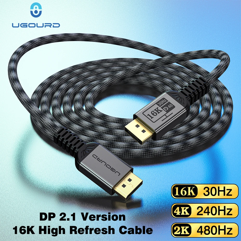 UGOURD DP2.1 Cable 40Gbps DP40 Braided Cord 16K@30Hz HDR G-Sync FreeSync High Refresh Rate 4K240Hz 2K480Hz DisplayPort Cable 10K