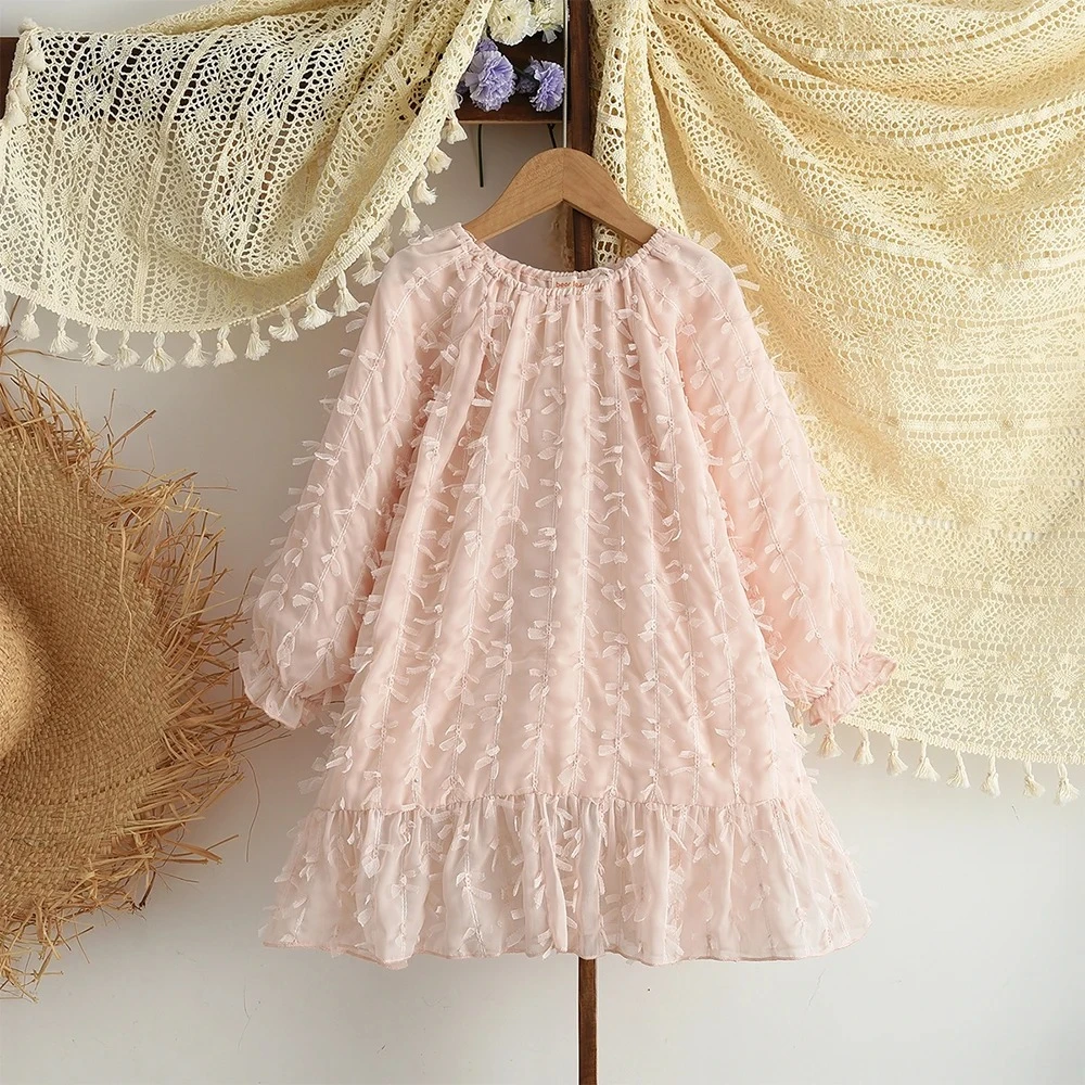 Girls' Autumn Dresses Fashionable New Pink Sweet One Shoulder Princess Dress 3-7 Year Old Long Sleeved Children's Clothing