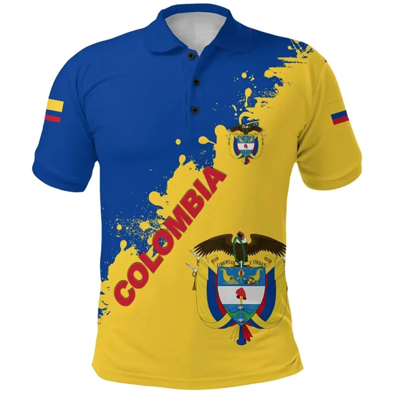 Colombia Flag Polo Shirt Men Fashion Lapel Button Short Sleeve Tees Tops Summer Streetwear Casual 3D Print T-Shirts Male Clothes