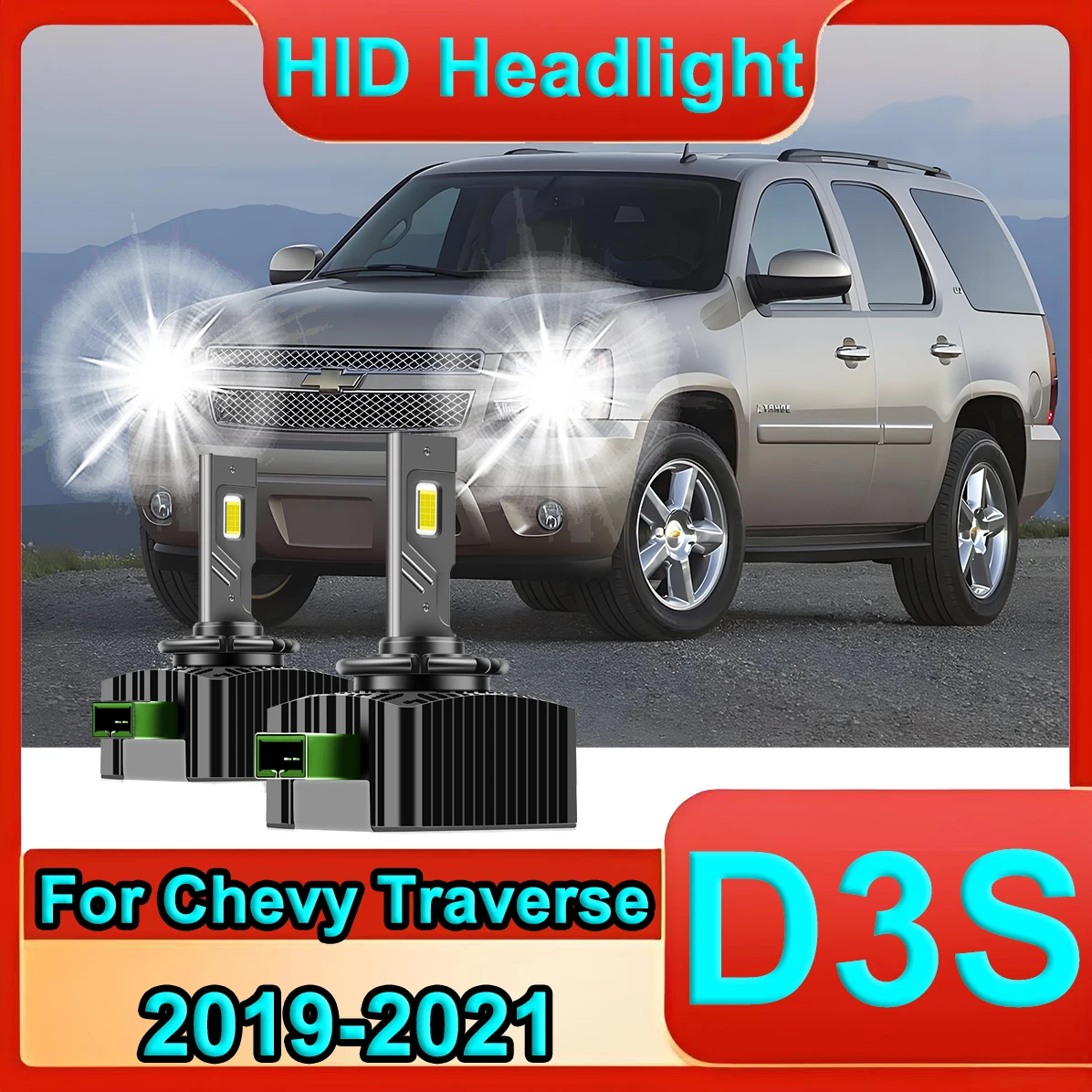 

Светодиодные лампы для фар 120W D3S Canbus, 30000Лм, аналог ксеноновых HID, 6000K белый свет, для Chevy Traverse 2019-2021, высокая яркость