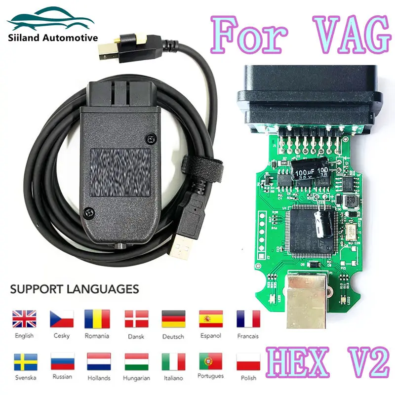 For VAG HEX V2 VAGCOM V23.3.1 Main Chip STM32F429VET6 OBD2 For VW/AUDI/Skoda Supports VII PLUS Loader Upgrade Diagnostic Tool