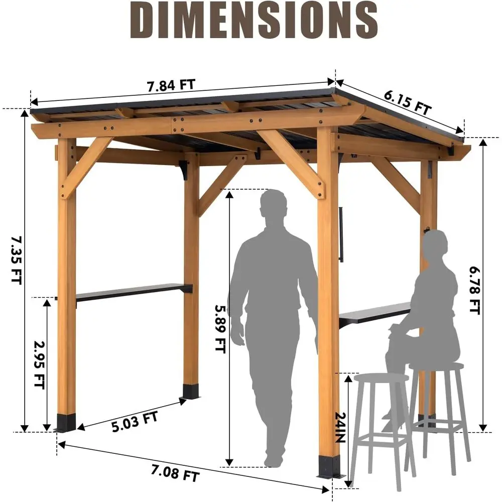 8x6 Wooden Grill Gazebo with Power Outlets, Sloping Hardtop BBQ Pavilion, Dual Shelves, Paper Towel Holder, and Bottle Opener fo view 6