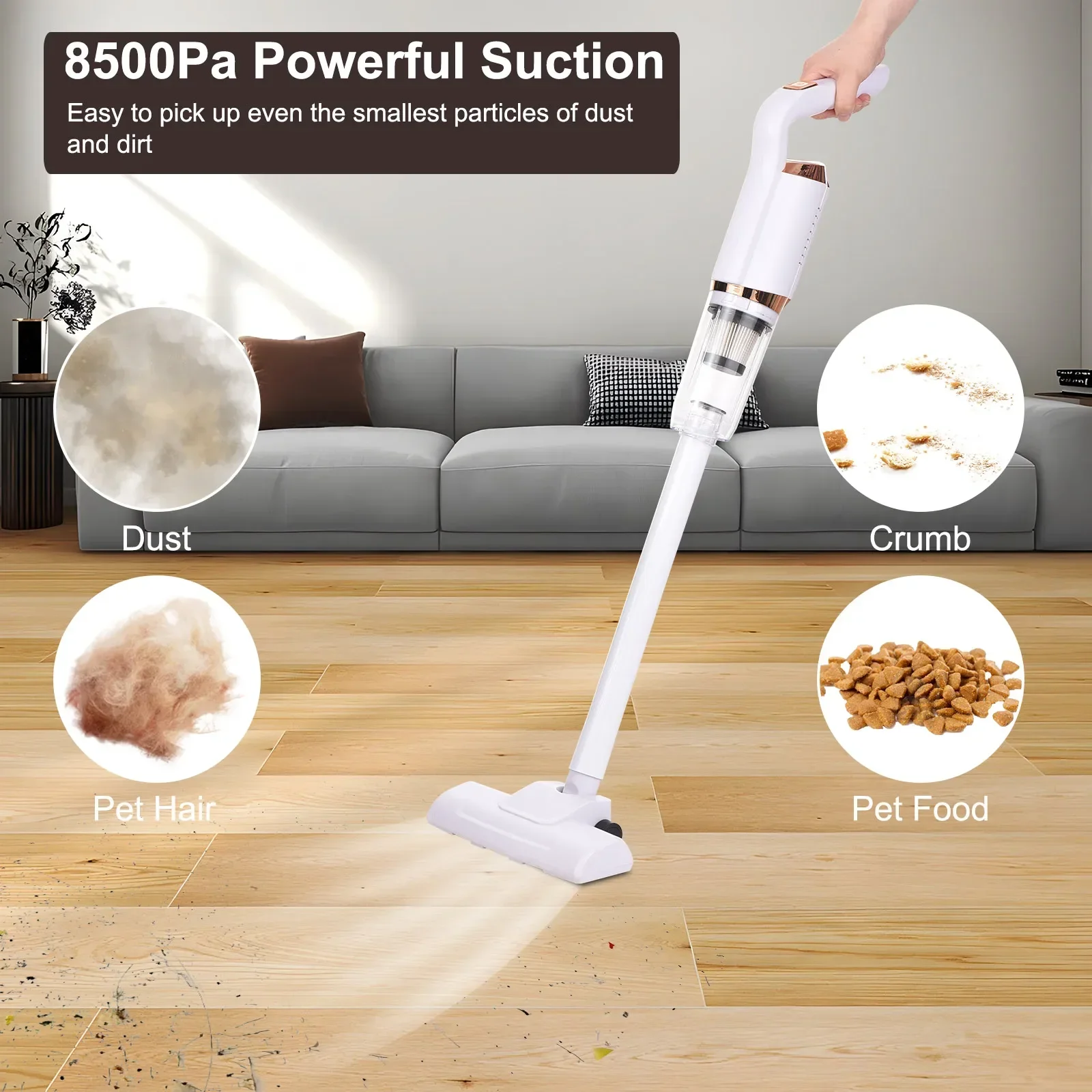 Portable Cordless Vacuum Cleaner 120W Handheld Stick Vacuum Cleaner for Hard Floor Carpet Pet Hair Car 8500Pa Powerful Suction