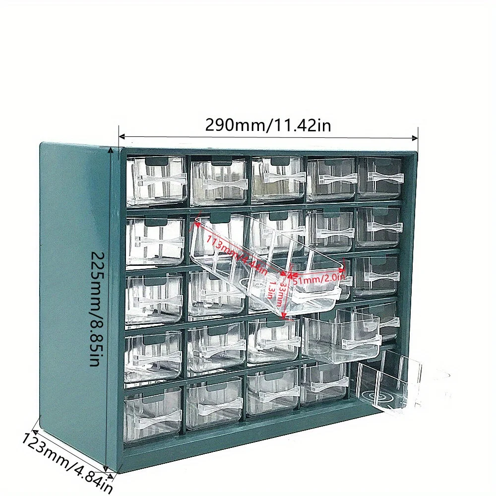 Caja de 25 piezas de cajón multirejilla, caja de componentes de clasificación de tornillos montada en la pared, caja de herramientas, caja de