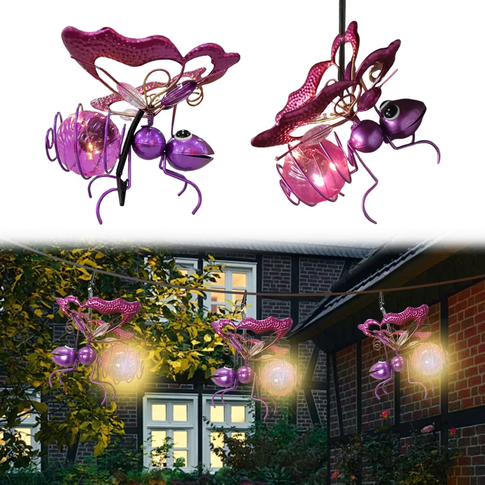تعمل بالطاقة الشمسية معلقة علة ضوء معدني معلق الحشرات الطائرة مصباح حديقة علة ضوء زخرفة لديكور الحديقة الخارجية