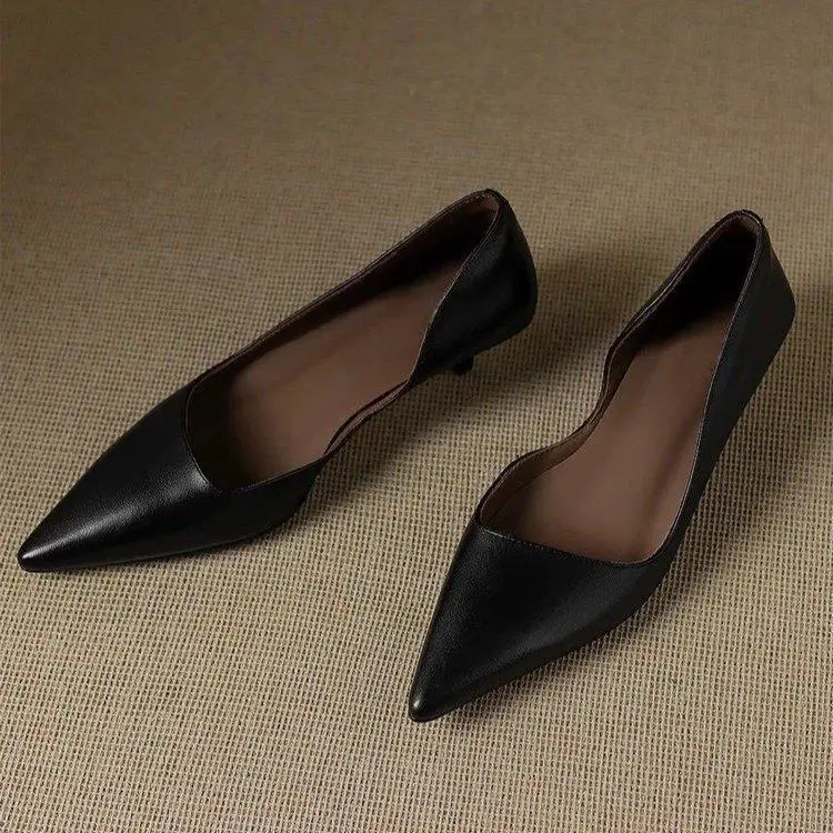 Elegante Damen Pumps mit Kitten Heel Niedriger Absatz Spitze Zehe Weiches Leder Slip On Büro Abendschuhe Bequeme Flache Damenschuhe Party Business Festliche Pumps Halbschuhe – Detail 6