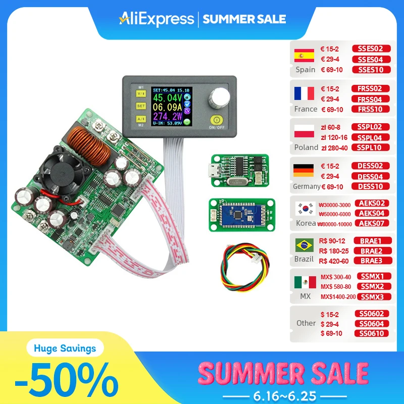 

ALLSOME DPS5020 50V 20A Constant Voltage Current Converter LCD Voltmeter Step-down Communication digital Power Supply