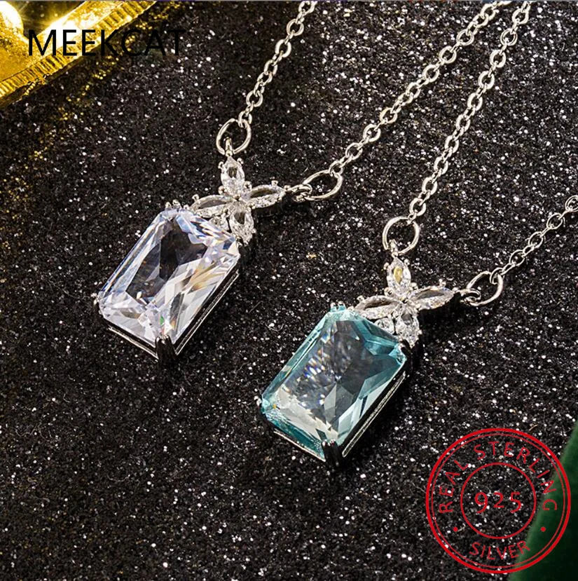 1.7ct Emerald Cut Sky Blue Topaz Created Sapphire 925 Sterling Silver Pendant Necklace for Women Statement Gemstone Choker