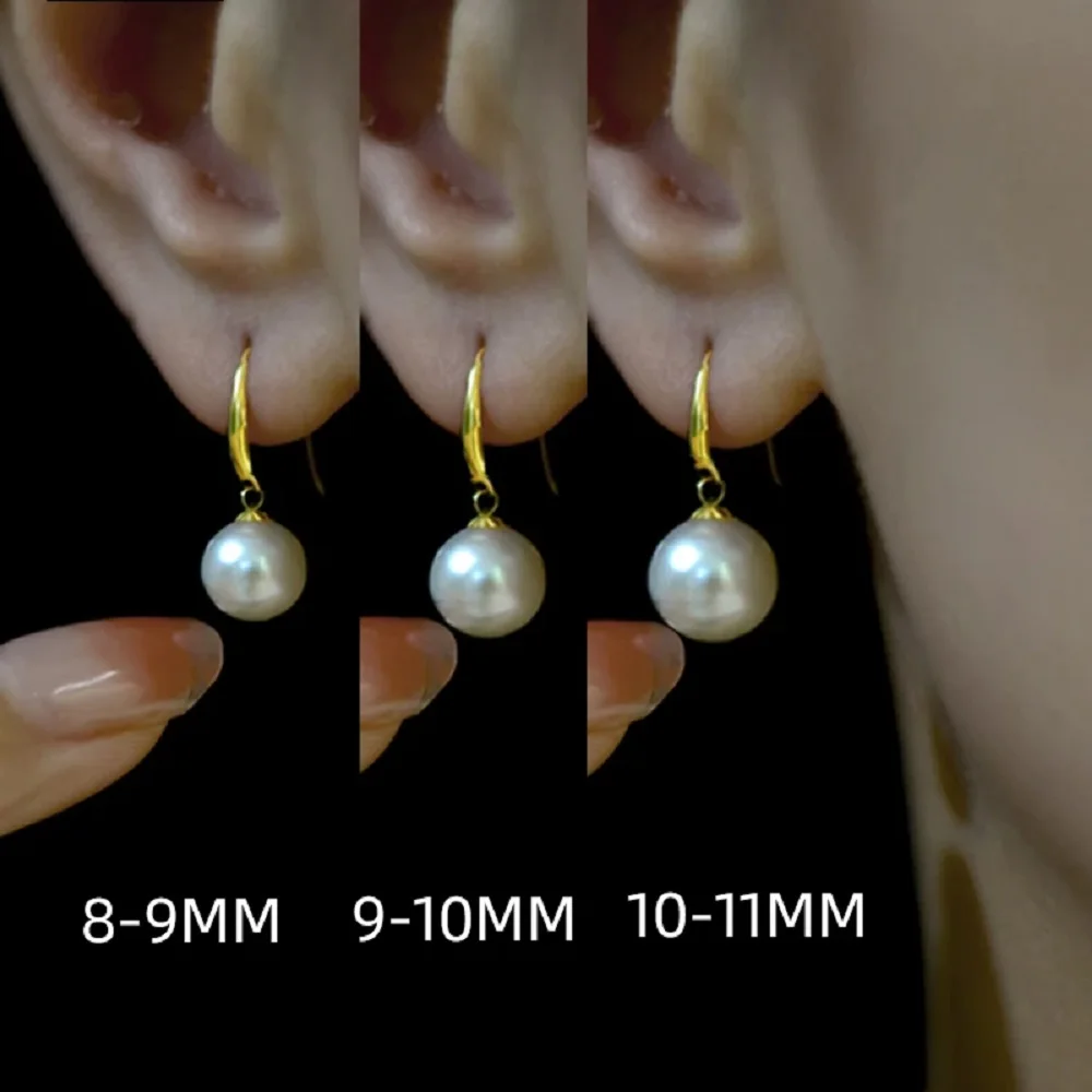 High End Jewelry AAAA-8-9mm/9-10mm/10-11mm Natural Round Pearl Earrings 925s