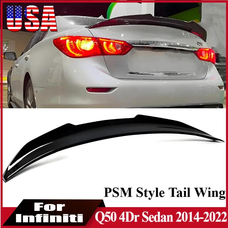 

Для Infiniti Q50 4Dr Sedan 2014-2022 PSM Style Задний спойлер багажника Крыло Глянцевое черное хвостовое крыло Крышка кузова автомобиля Комплект тюнинга