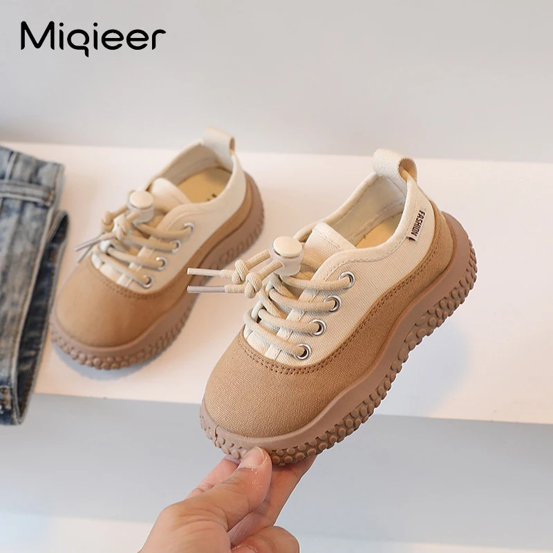 Boys Canvas Sneakers New Fashion Girls Casual Tennis Lace-up Children Footwear Non-slip Toddler Green Khaki Kids Shoes 22-31