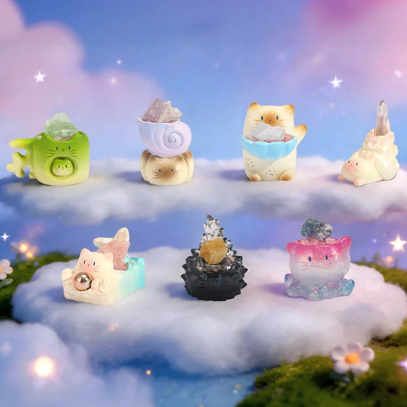 Cat Pai Sea Energy Series Crystal Blind Box Cute Cat Image Resin Material Desktop Ornament Model Toys Mystery Box Surprise Gifts