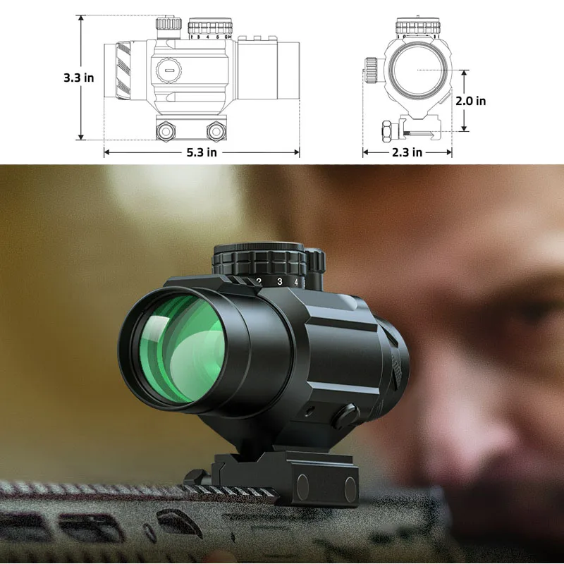 

3x32 Prism Tactical Rifle Scope Red Green Illuminated BDC Reticle Scope with Piggyback Mount