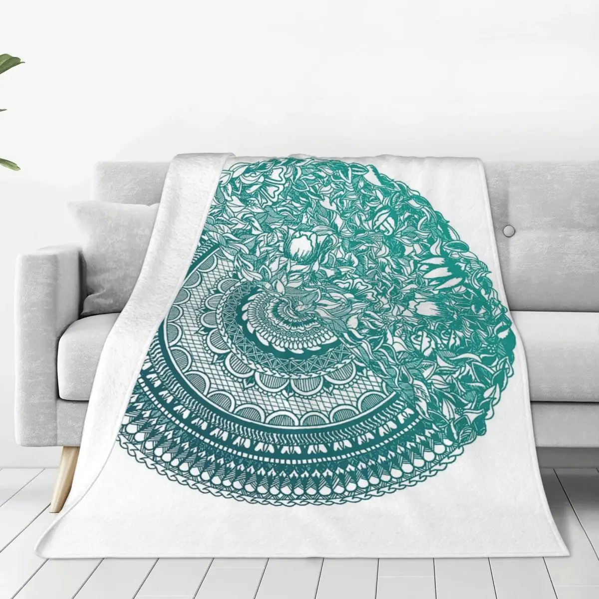 50 Floral Mandala Teal Winter By SimmyGh Blankets Flannel Super Soft Sofa Throw Blankets For Home Bedroom Throws Bedspread Quilt