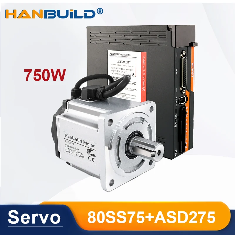 

1 PCS 80SS75+ASD275 Shaft Diameter 19mm 750W Servo Motor 5.0A 2.39N.m CNC Milling Machine Equipment 80 Servo Motor