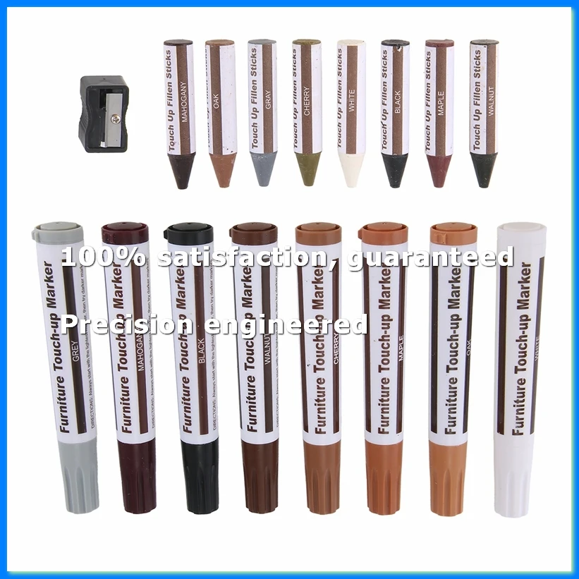 Furniture Repair Kit Wood Markers - Set of 17 - Markers and Wax Sticks with Sharpener Kit, for Scratches, Wood Floors-A23R