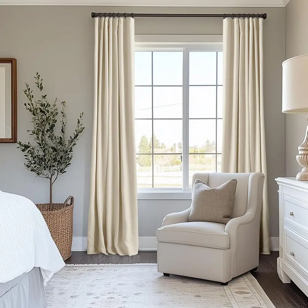 ผ้าม่านกันแสงแบบมีฉนวนกันความร้อน รุ่นครีม 96 ลินิน ชุด 2 ชิ้น สำหรับห้องนอนและห้องนั่งเล่น