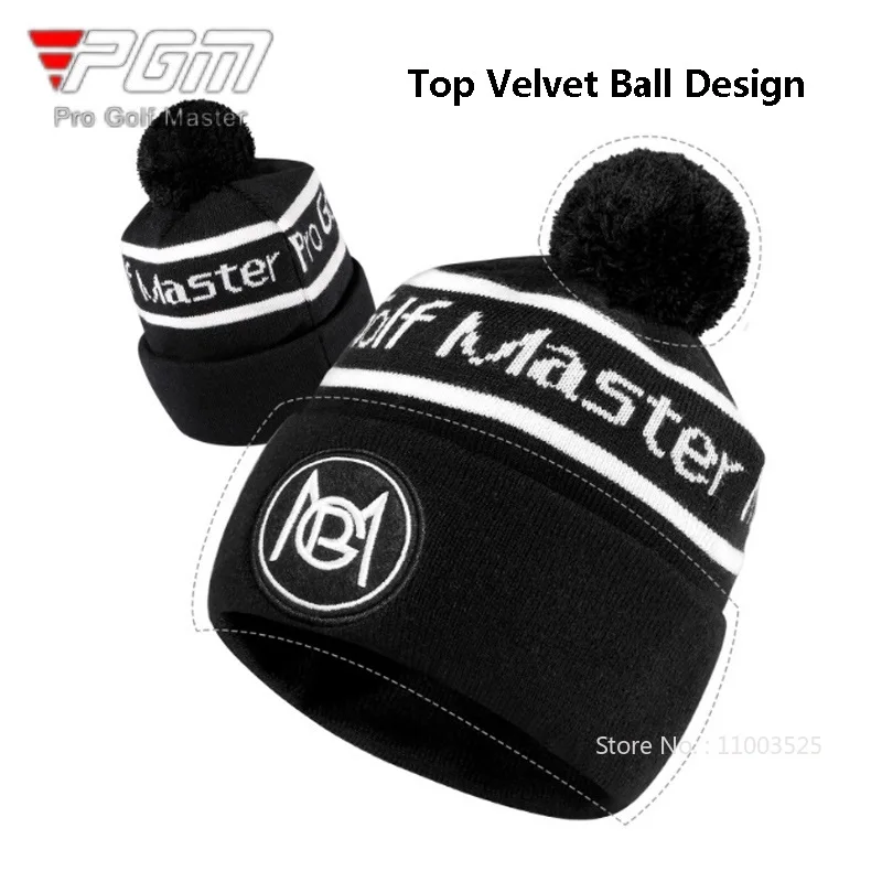 PGM Winter Women Knitted Letter Golf Caps Ladies Keep Warm Coldproof Hats Thicken Beanie Headcover Fur Pompom Plush Sport Cap