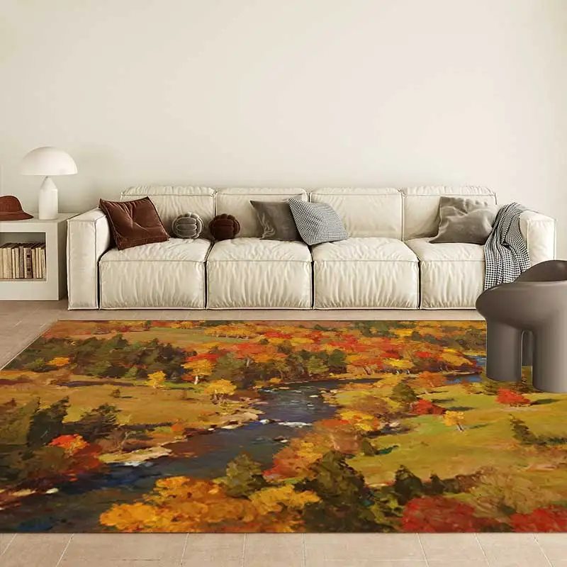 

DIY Custom Carpet Rug Printed Photo Autumn Forest Overlook Carpet Living Room Bedroom Decorative Golden Red Leaves