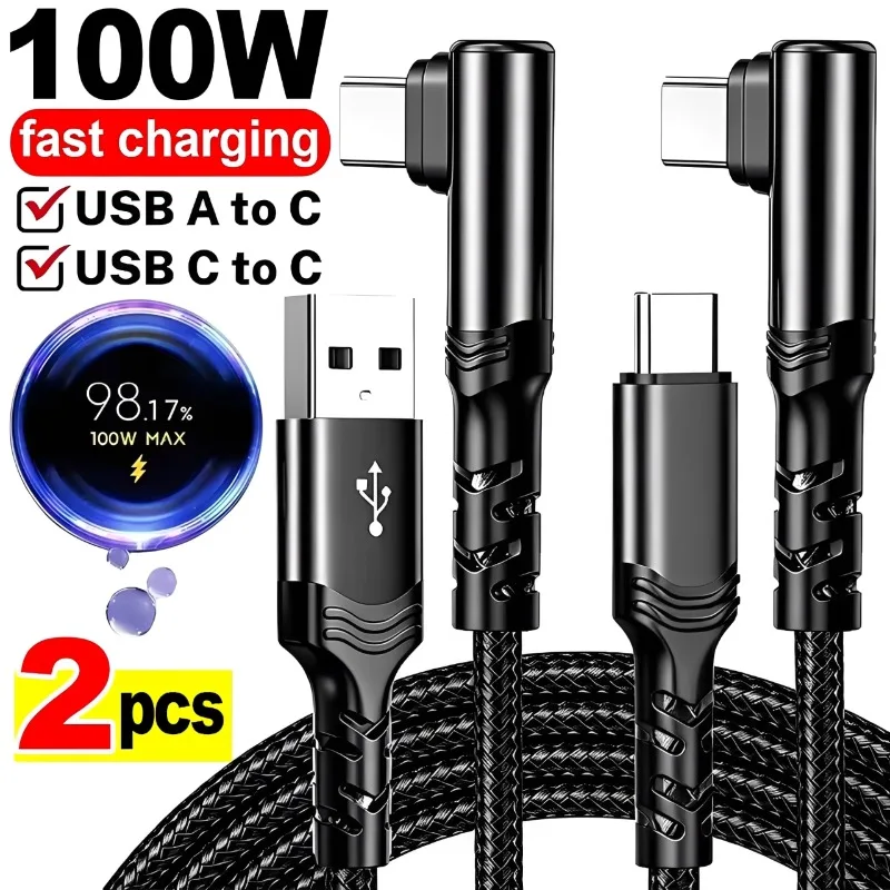 Right Angle Wire 90 Degree Data Cable 100W PD Fast Charging Line Type C To Type-C/USB A To Type-C Cable for Laptop Mobile Phone