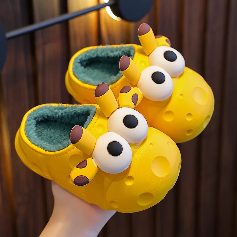 Animals Kids Slippers Winter Unicorn Giraffe Floor Warm Plush Boys Girls Slippers PVC Waterproof Non Slip Children Home Shoes