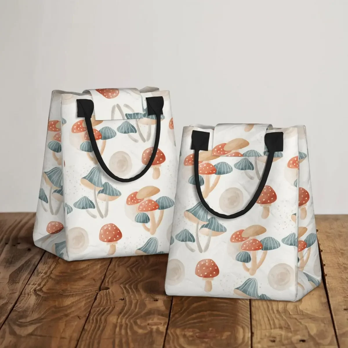 Lunch Bag Paper Lunch Box Tote Bag Watercolor Mushroom Cute Pattern Insulation Refrigerated Storage Bag School Picnic