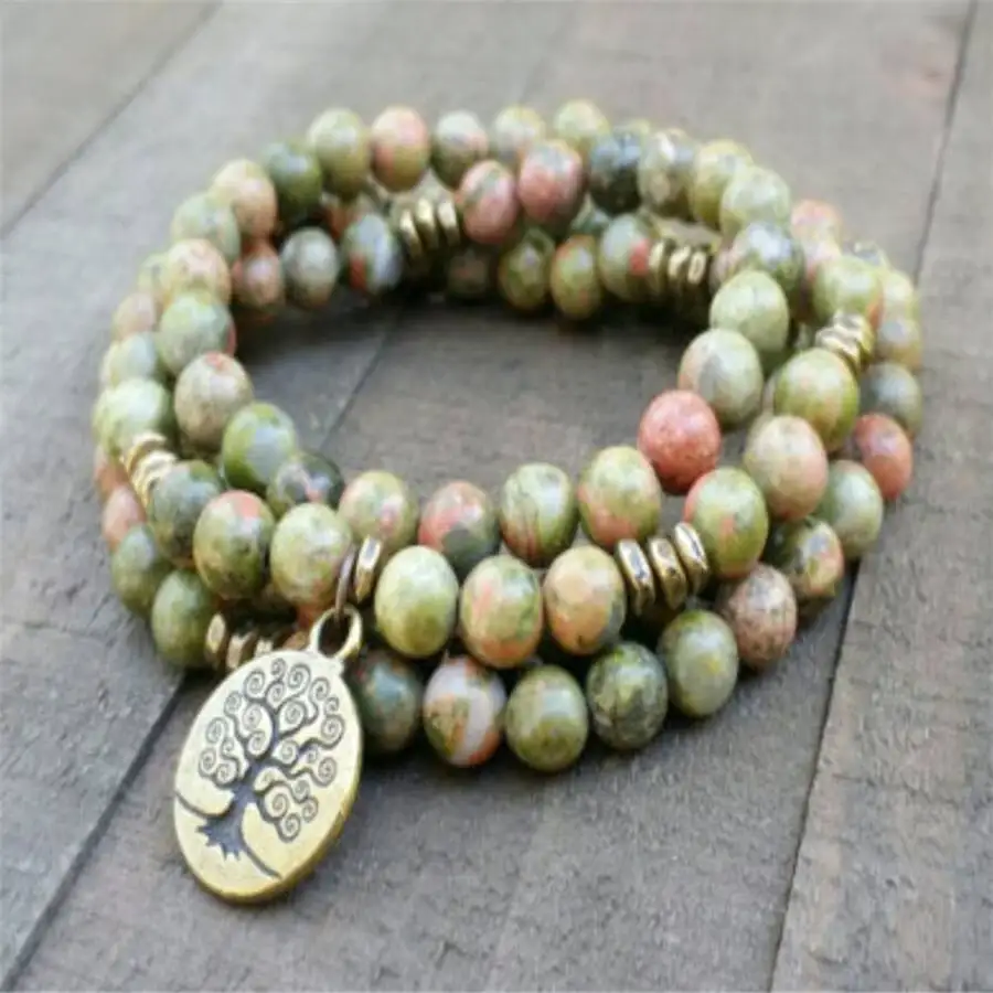 

6mm Epidote gemstone Mala Bracelet 108 Beads pendant Sacred zazen Chakra Nirvana Buddha Yoga Prayer tassel elastic Chaplet Bead