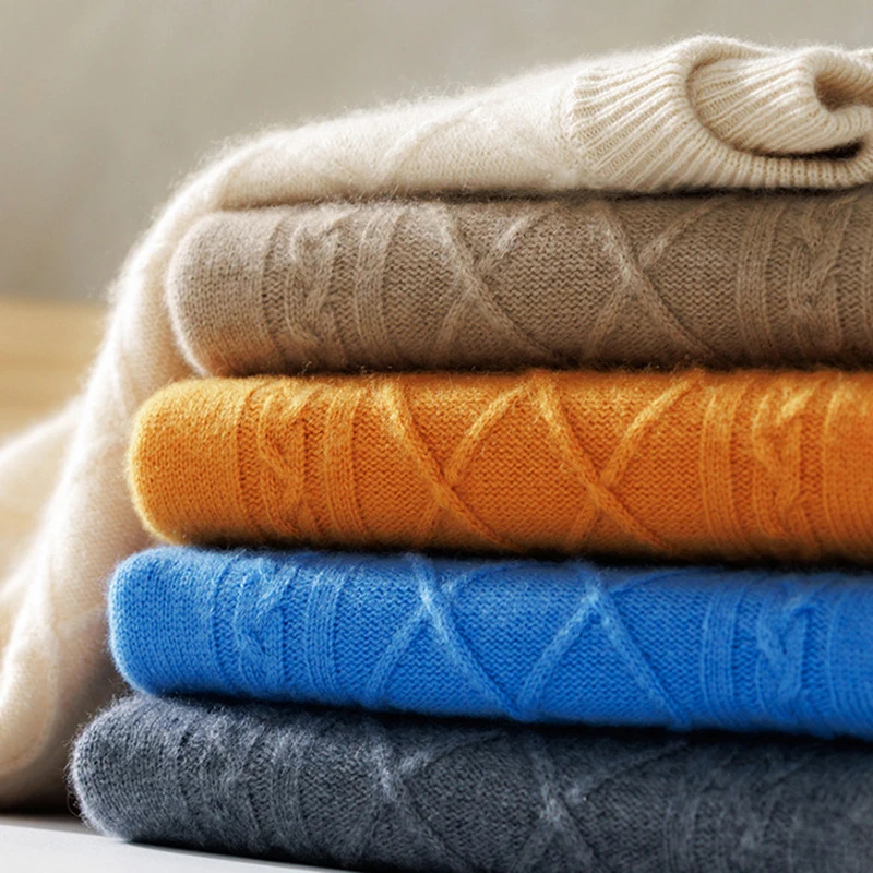 

Boys 100% wool Sweater winter Solid diamond pattern Kid Cashmere double-layer Warm Girls Pullover Clothes Childrens wool Sweater
