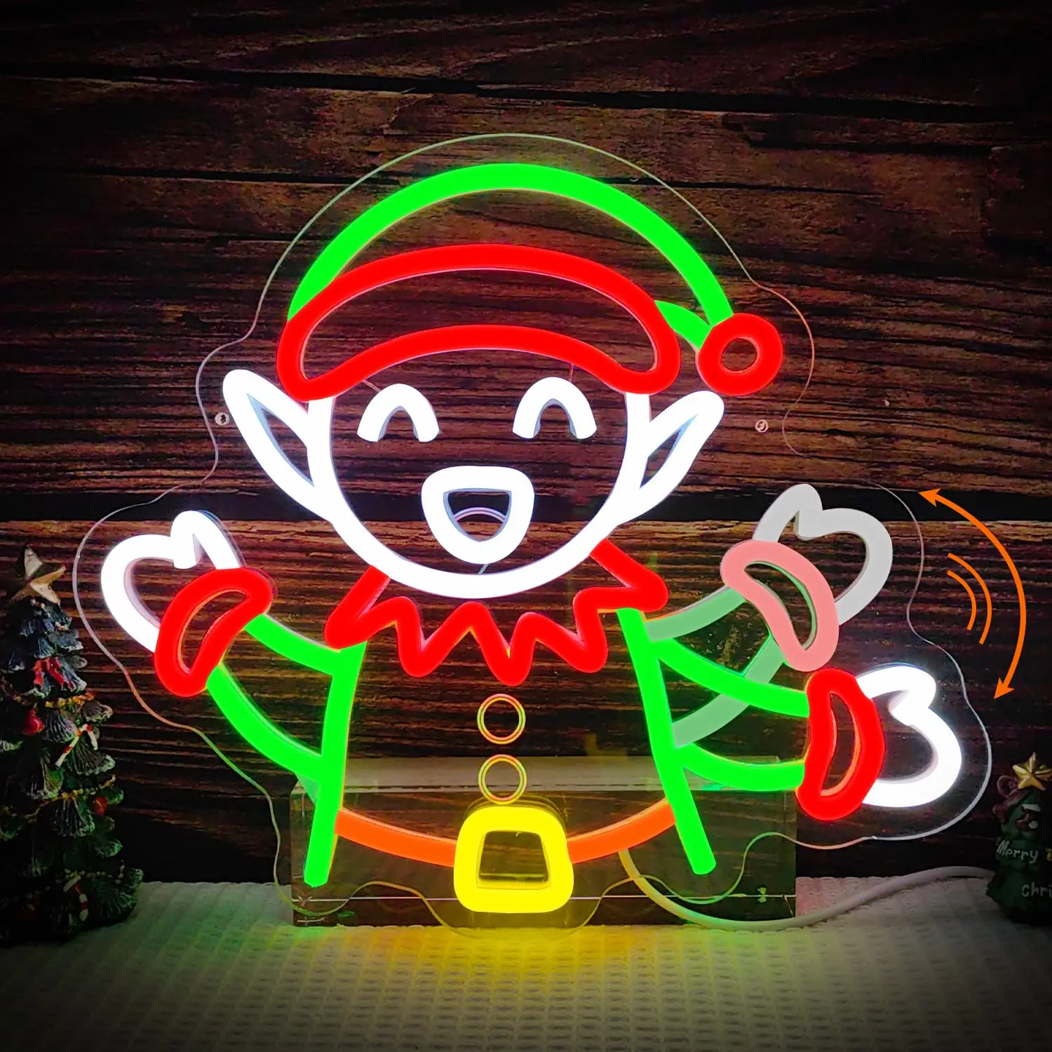 エルフがクリスマスを祝うネオンサイン、点滅する調光可能なledライトアップサイン、壁の装飾、ホリデーパーティー、寝室、リビングルーム、窓用