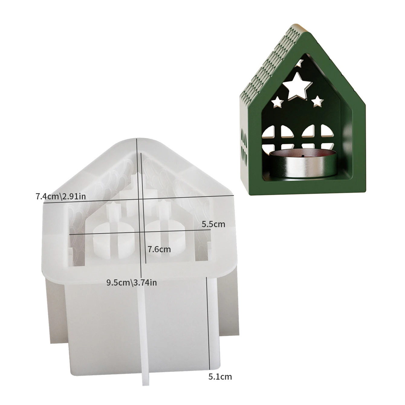 Pentagram Hollow House Candle Holder Base Silicone Mold DIY Gypsum Concrete Epoxy Resin Casting Mould Xmas Desktop Decor Gift