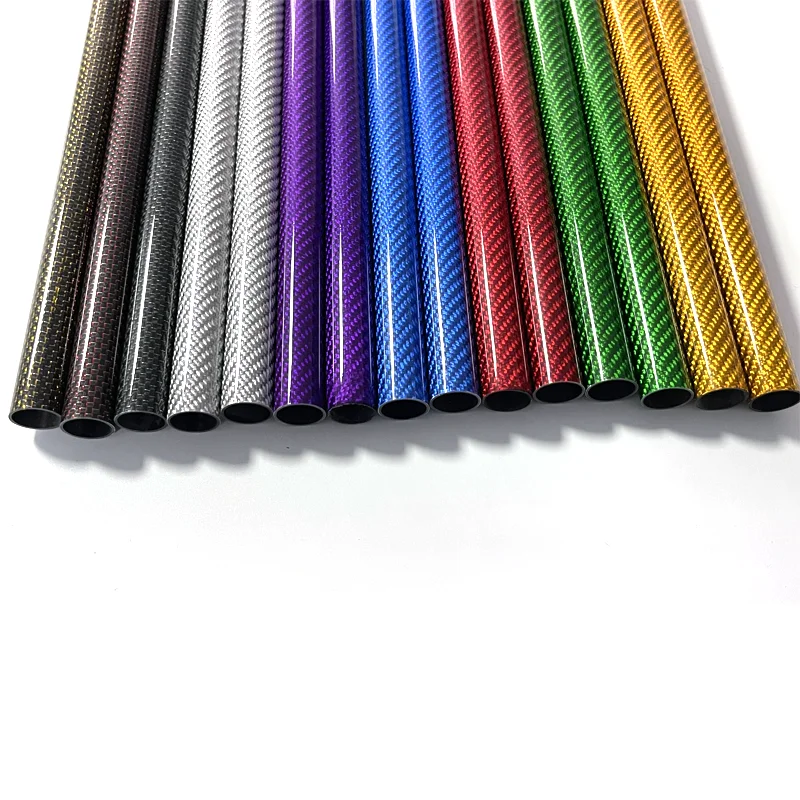 2PCS 3K Colored Carbon Fiber Tube 500MM Length OD:6MM8MM10MM12MM Used for RC Airplane Purple Red Blue Green Gold Silvery Golden