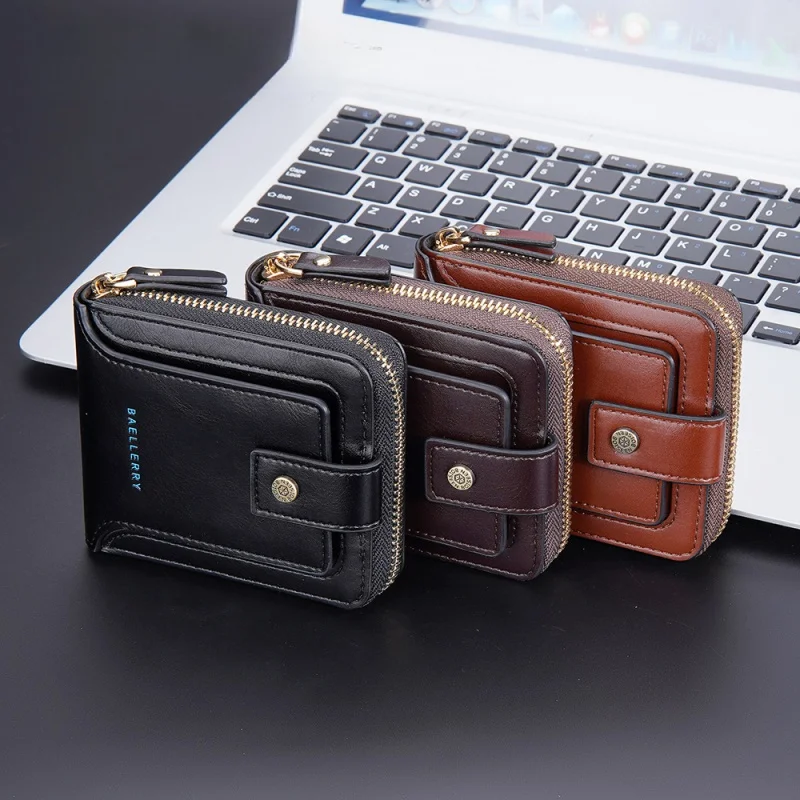 Men wallet PU leather fashion multi slot card holder men purse short zipper male fold wallets