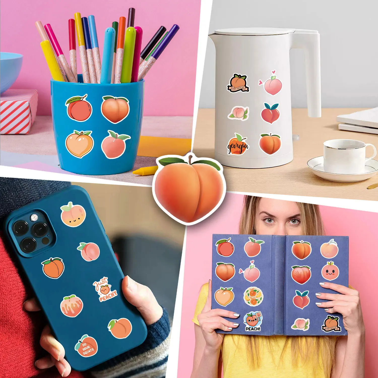 55/110PCS Cartoon Peach Cute Fruit Peach Graffiti Sticker Car Luggage Water Cup Sticker