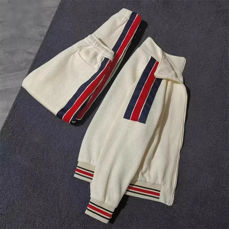 Mens New Spring Autumn Two Piece Running Set Tops Pants Mixed Colors Striped Gym Fitness Sports Sets Outdoor Jogging Tracksuit