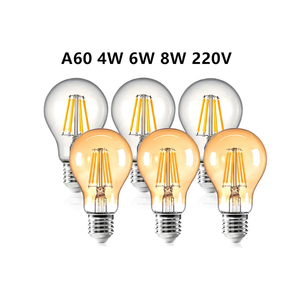 

A60Antique Retro Vintage Edison LED Lamp Light E27 Incandescent A60 Warm White AC 220V 4W 6W 8W 2700K Bulbs For Home Decoration