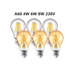 6PCS Antique Retro Vintage Edison LED Lamp Light E27 Incandescent A60 Warm White AC 220V 4W 6W 8W Bulbs For Home Decoration