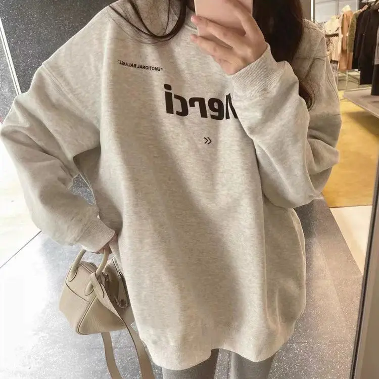 Korean style long-sleeved trendy autumn and winter sweatshirt for girls, round neck ins top, thickened new style, loose and lazy