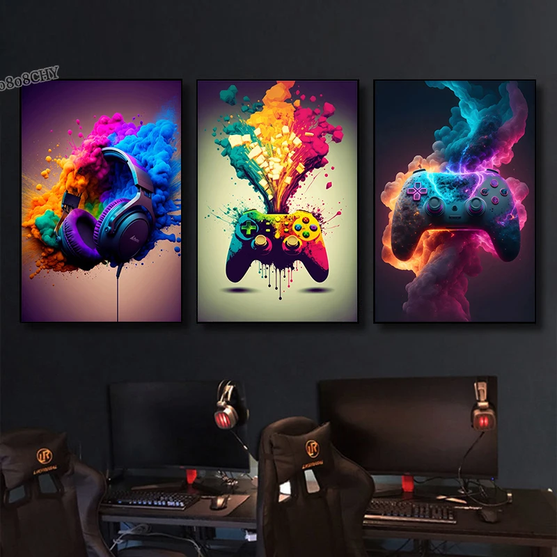 

Cool Gaming Wall Art Canvas Painting Colorful Gamer Controller Gaming Monkey Pop Art Posters and Prints E-sports Room Decor Gift