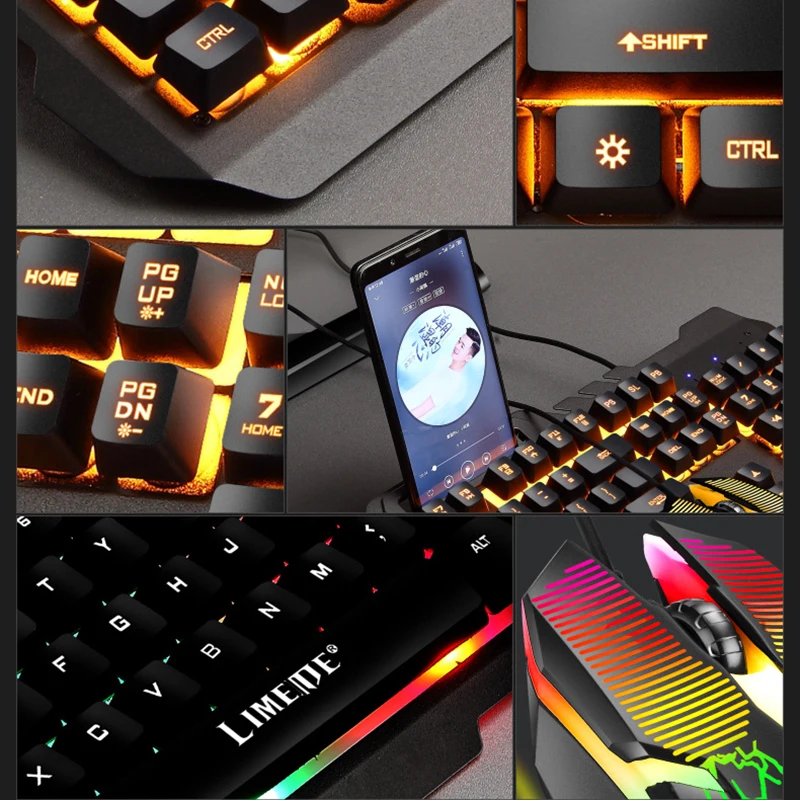 Imagem -02 - Backlit Wired Usb Jogo Teclado e Mouse Grupo 104 Teclas Luminosos Acessórios de Computador Toque Mecânico Sinta Teclados T21