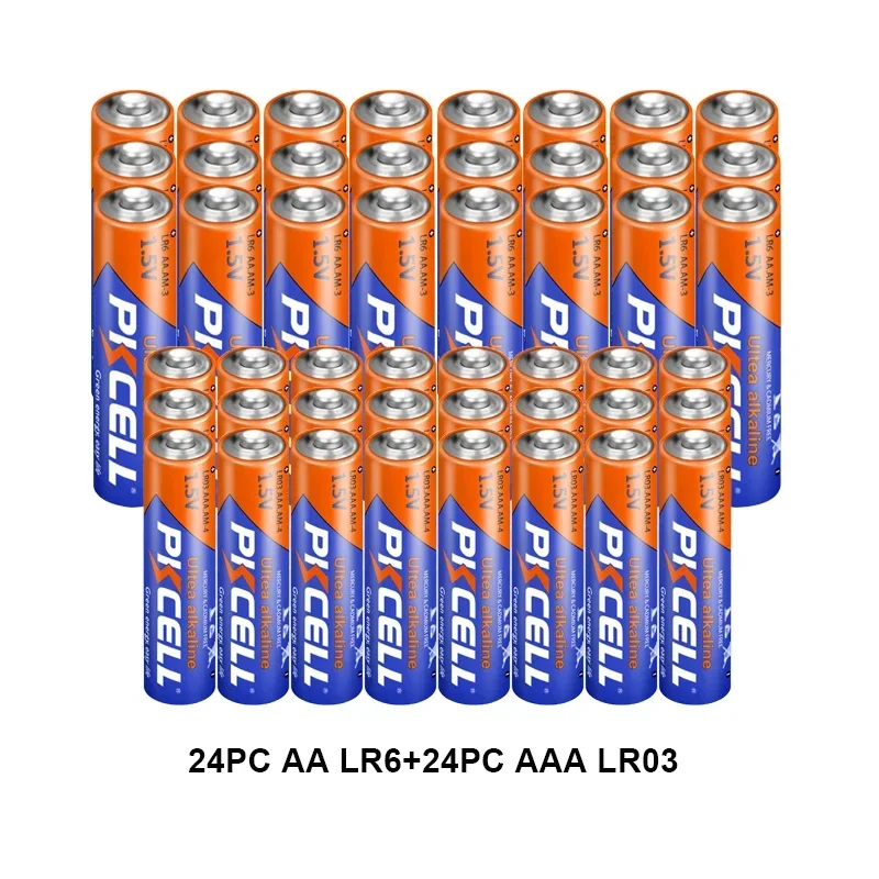 PKCELL 24PC LR03 AM4 E92 AAA  Battery and 24PC LR6 AM3 E91 MN1500 AA 1.5V Alkaline Battery for Toys  Smart Locks (48packs)